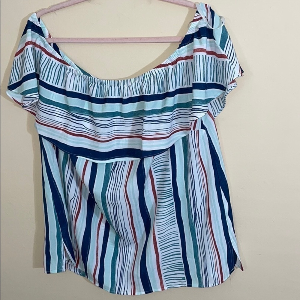 Lane Bryant Striped Off-The-Shoulder Top 14/16 - Picture 6 of 7